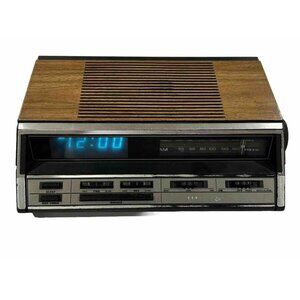 GE Alarm Clock AM/FM Radio 7-4666A Wood Grain 1980s Retro Dims Lounge Works Vtg